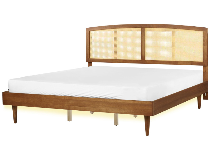 Łóżko LED Rattan VARZY 180 x 200 cm Brązowy 299718