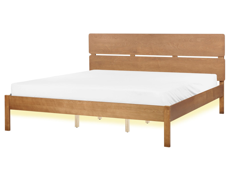 Łóżko LED ze stelażem 180 x 200 cm ciemnobrązowe 299743