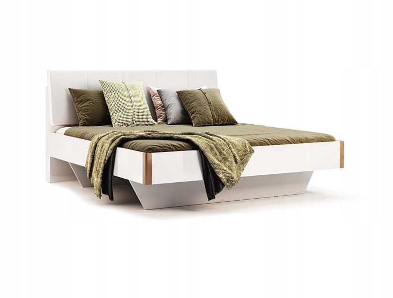Łóżko Madera 160x200cm biała ekoskóra/dąb z płyty wiórowej 246338