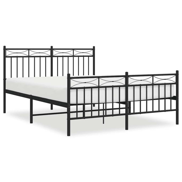 Łóżko Metalowe 135x190 Czarne Rama Łóżka ze Stelażem z Wezgłowiem 1100337