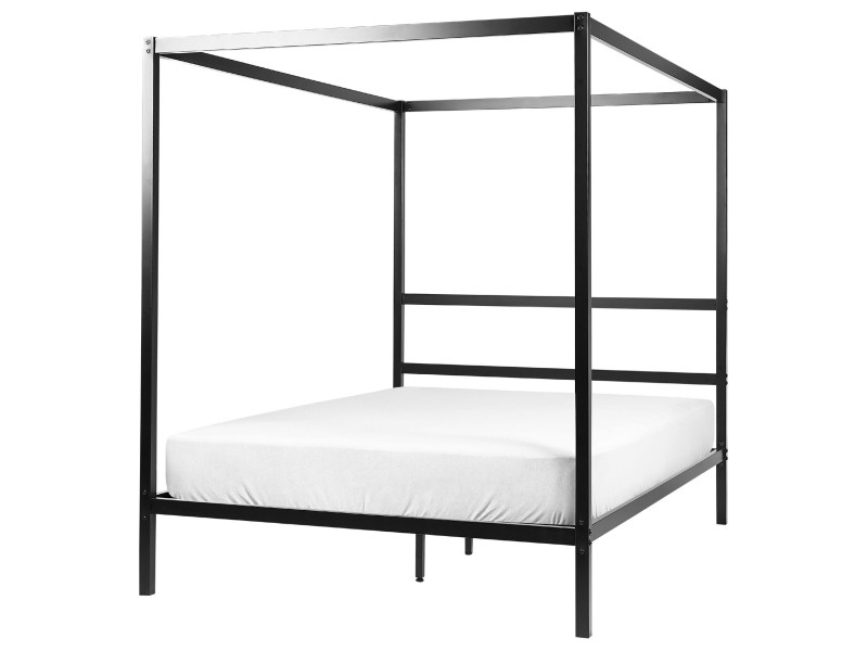 Łóżko metalowe 140 x 200 cm z baldachimem czarne 76133