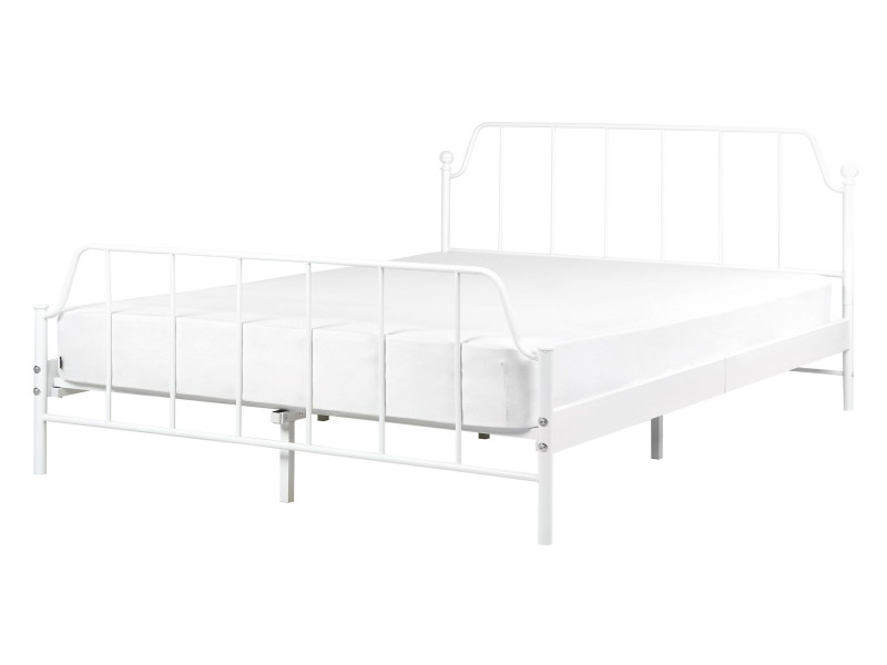 Łóżko metalowe 140x200 cm ze stelażem białe 299792