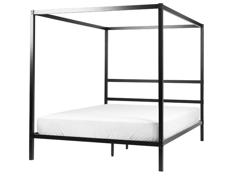 Łóżko metalowe 160 x 200 cm z baldachimem czarne 76135