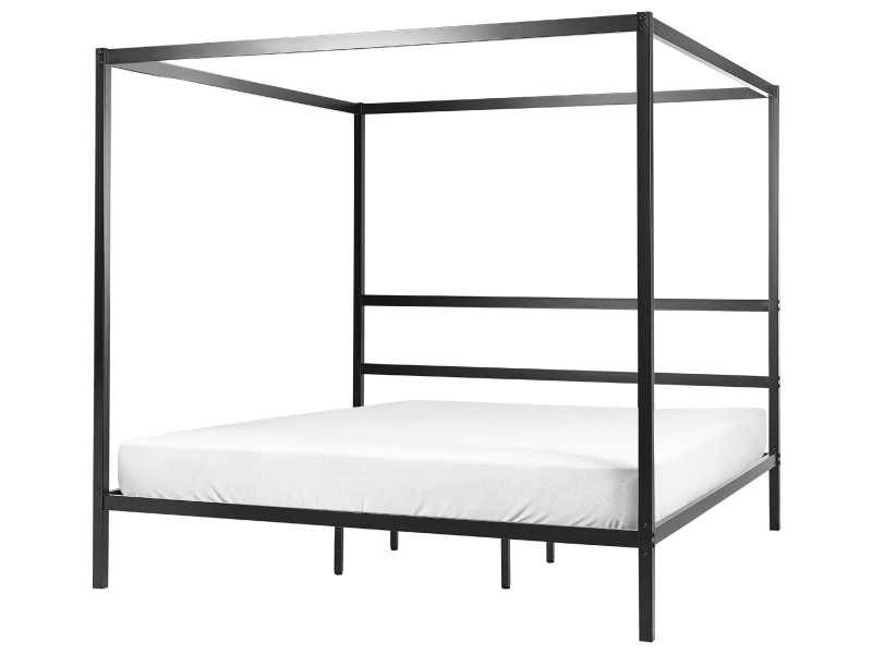 Łóżko metalowe 180 x 200 cm z baldachimem czarne 76128