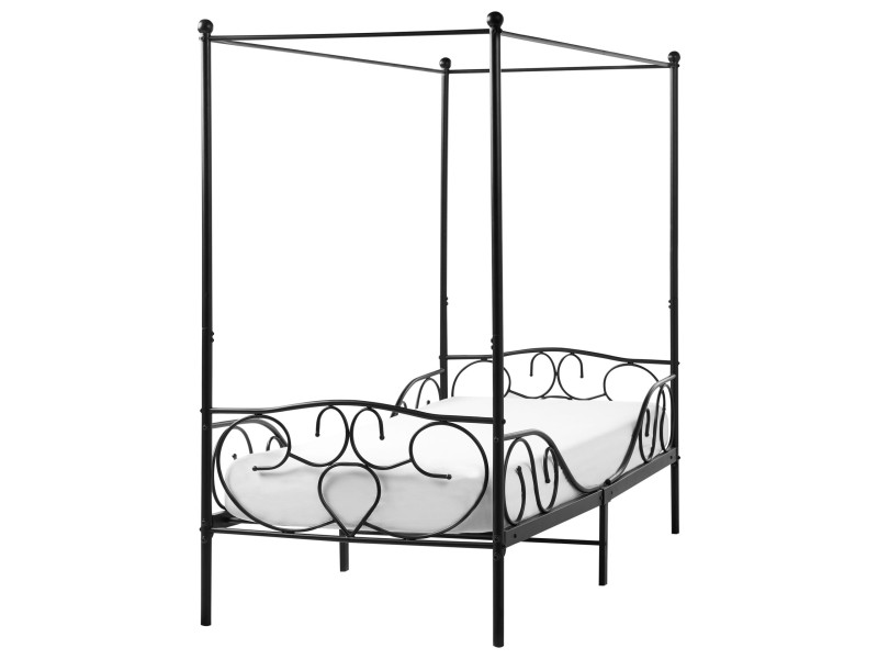 Łóżko metalowe 90 x 200 cm z baldachimem czarne 597769
