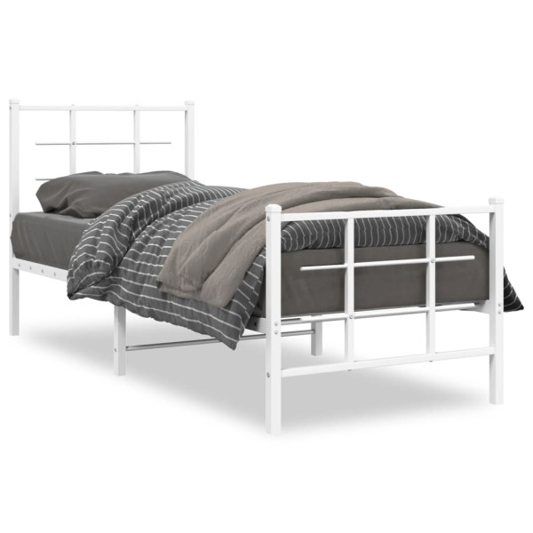 Łóżko Metalowe Białe Rama Łóżka Ze Stelażem Do Pokoju Sypialni 75x190 cm 824401