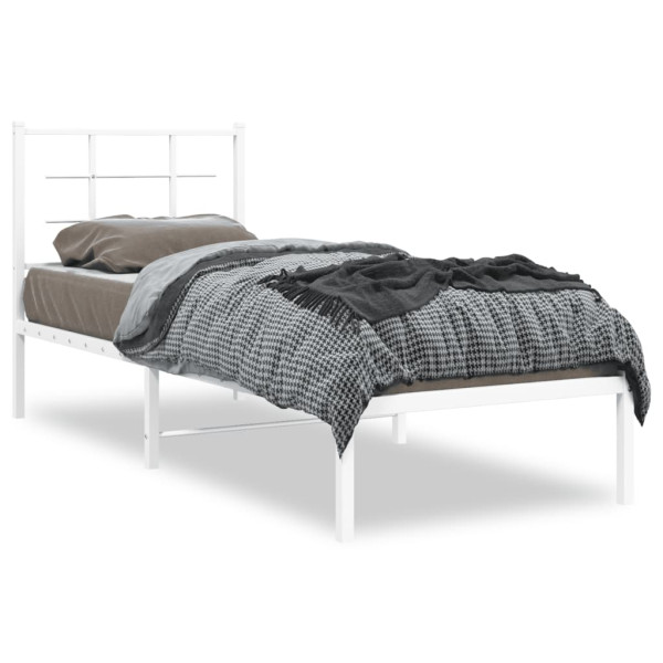 Łóżko Metalowe Białe Rama Łóżka Ze Stelażem Do Pokoju Sypialni 75x190 cm 824645