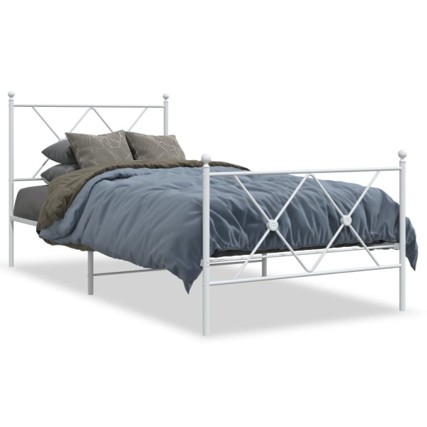 Łóżko Metalowe Białe Rama Łóżka Ze Stelażem Do Pokoju Sypialni 90x190 cm 824427