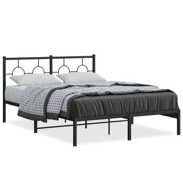 Łóżko Metalowe Czarne Rama Łóżka Ze Stelażem Do Pokoju Sypialni 135x190 cm 824516