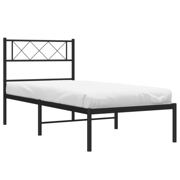 Łóżko Metalowe Czarne Rama Łóżka Ze Stelażem Do Pokoju Sypialni 75x190 cm 824786