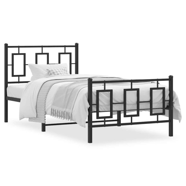 Łóżko Metalowe Czarne Rama Łóżka Ze Stelażem Do Pokoju Sypialni 90x200 cm 824617