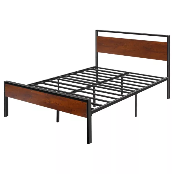 Łóżko metalowe full size 35 cm z drewnianym zagłówkiem i dużym schowkiem 936250
