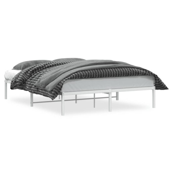 Łóżko Metalowe Podwójne 150x200 Białe Rama Łóżka ze Stelażem 1100270