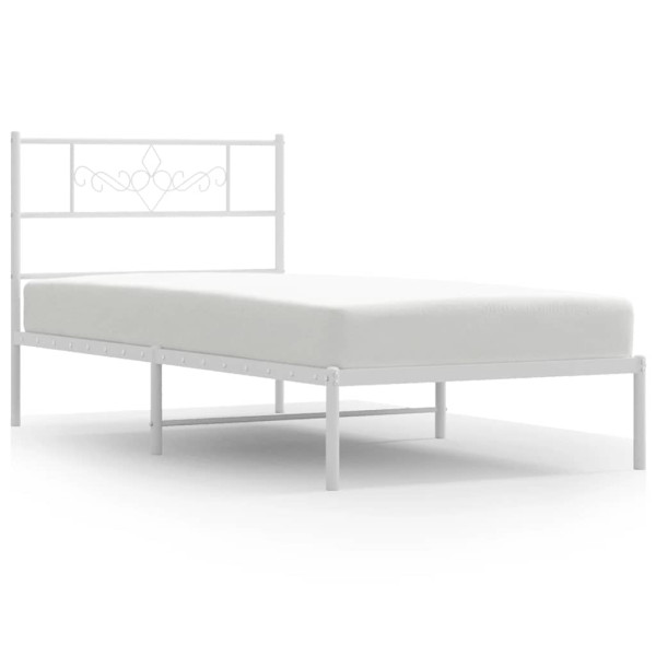 Łóżko Metalowe Pojedyncze 100x200 Białe Rama Łóżka ze Stelażem z Wezgłowiem 1100248