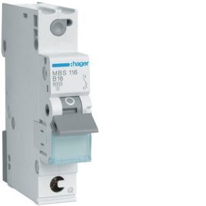 Wyłącznik nadprądowy MCB 6kA 1P B 16A QuickConnect | MBS116 Hager Wyłącznik nadprądowy MCB 6kA 1P B 16A QuickConnect | MBS116 Hager