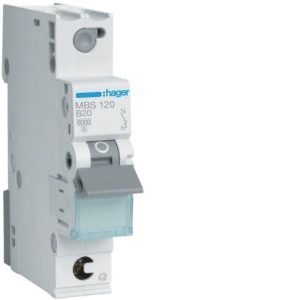 Wyłącznik nadprądowy MCB 6kA 1P B 20A QuickConnect | MBS120 Hager Wyłącznik nadprądowy MCB 6kA 1P B 20A QuickConnect | MBS120 Hager