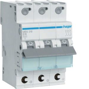 Wyłącznik nadprądowy 6kA B16 3P QuickConnect | MBS316 Hager Wyłącznik nadprądowy 6kA B16 3P QuickConnect | MBS316 Hager
