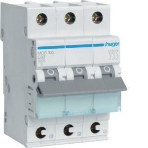 Wyłącznik nadprądowy 6kA 3P C 32A QuickConnect | MCS332 Hager Wyłącznik nadprądowy 6kA 3P C 32A QuickConnect | MCS332 Hager