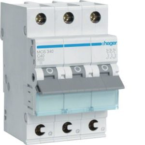Wyłącznik nadprądowy MCB Icn=6000A 3P C 40A QuickConnect | MCS340 Hager Wyłącznik nadprądowy MCB Icn=6000A 3P C 40A QuickConnect | MCS340 Hager