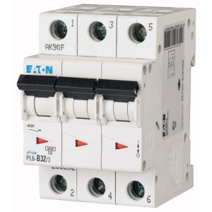 Wyłącznik nadprądowy 3P D 32A 6kA AC, PL6-D32/3 | 286616 Eaton Wyłącznik nadprądowy 3P D 32A 6kA AC, PL6-D32/3 | 286616 Eaton