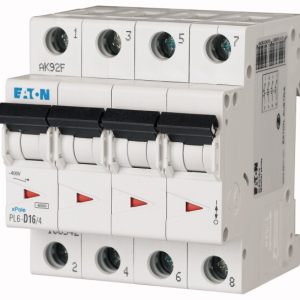 Wyłącznik nadprądowy 4P B 16A 6kA AC, PL6-B16/4 | 166494 Eaton Wyłącznik nadprądowy 4P B 16A 6kA AC, PL6-B16/4 | 166494 Eaton